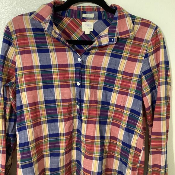 J. Crew Factory Plaid Cotton Outdoorsy Cabincore Boy Fit Button Down Shirt S - Picture 2 of 8